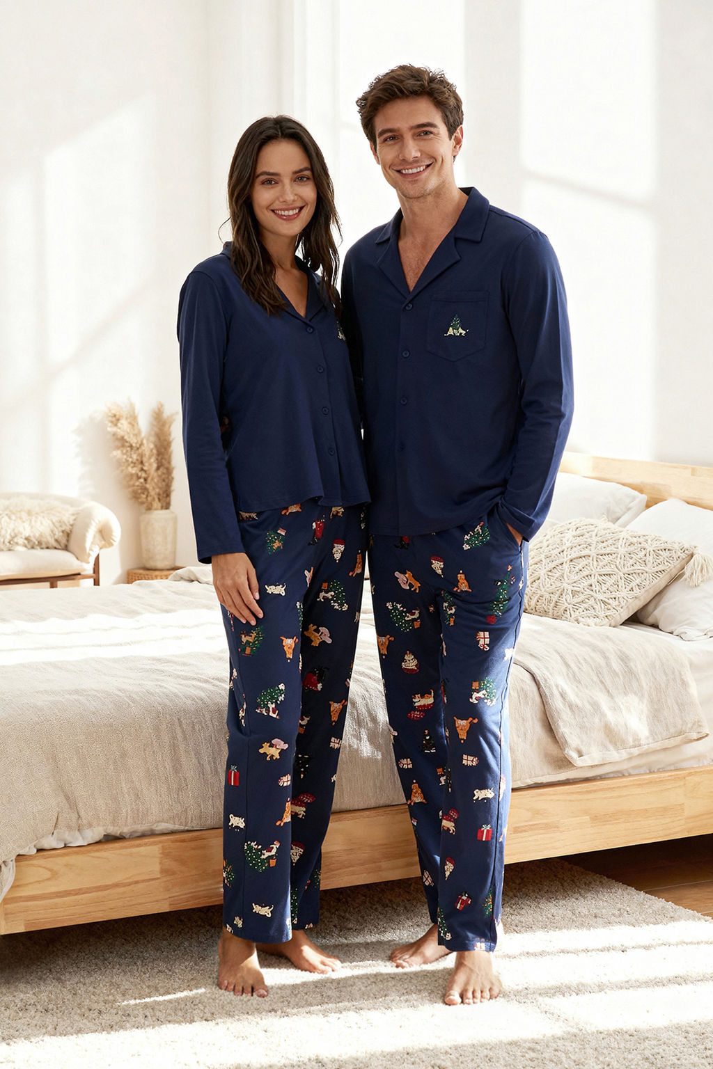 Lacivert Regular Fit Y?lbas? Desenli Couple Orme Pijama Tak?m? - Trendyolmilla фото 4