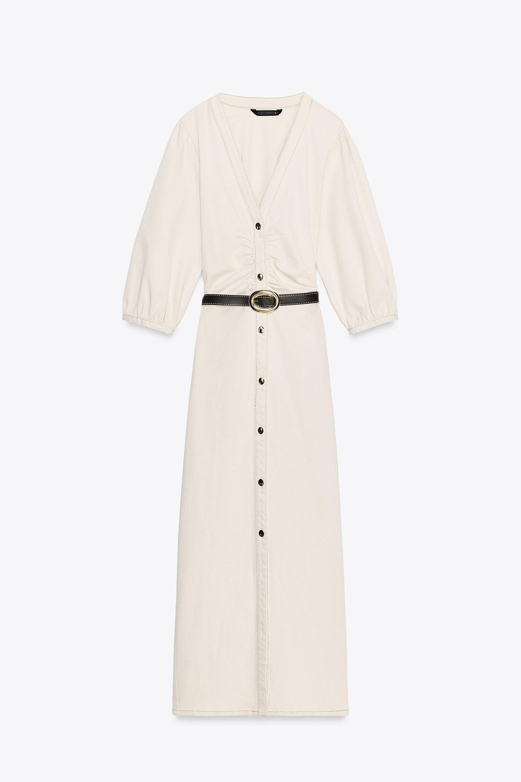 MIDI DRESS WITH PUFF SLEEVES AND BELT - Zara фото 7