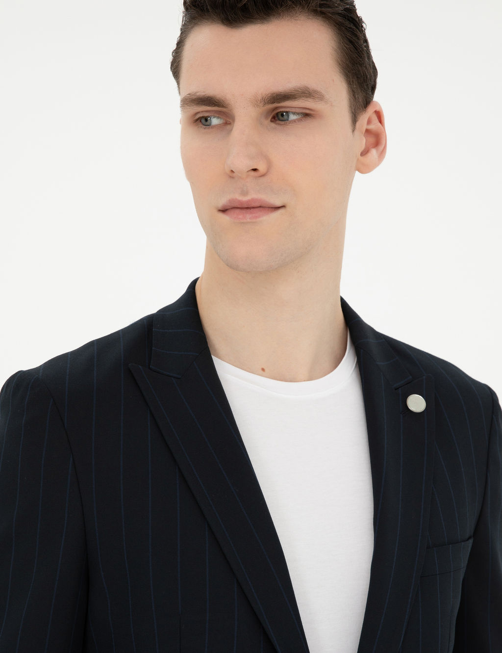 Lacivert Extra Slim Fit _izgili Tak_m Elbise