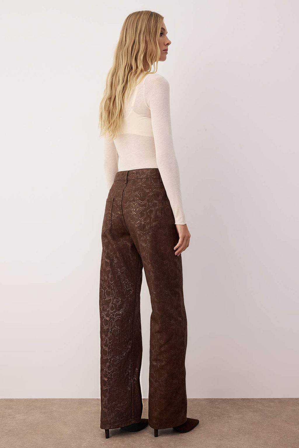 Kahverengi Y?lan Desenli Yuksek Bel Wide Leg Jeans TWOAW26JE00153