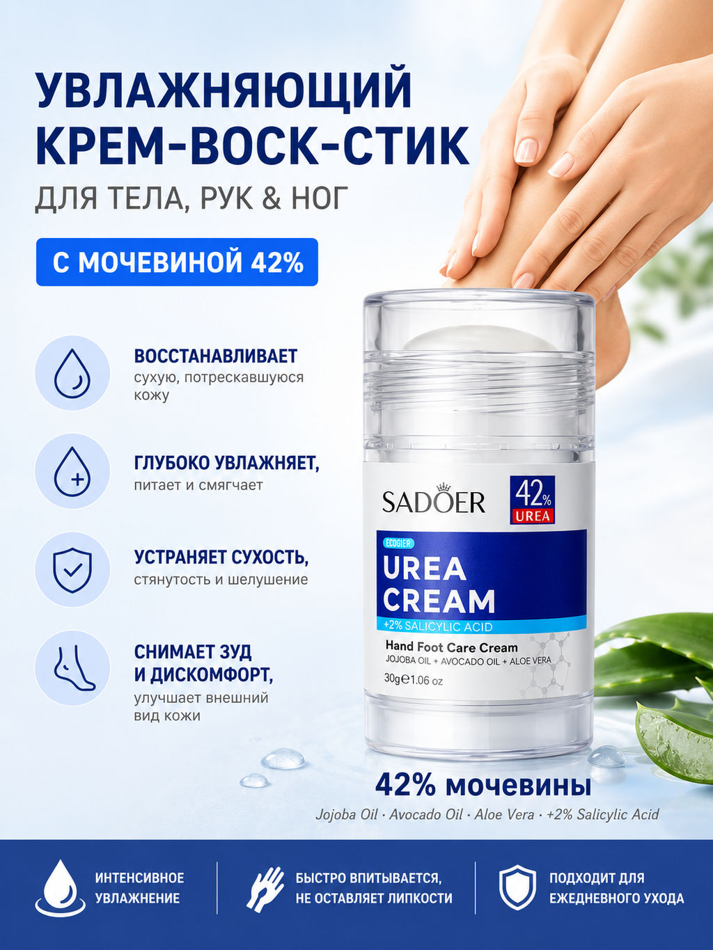 Крем для ухода за руками и ногами с мочевиной - Sadoer фото 5