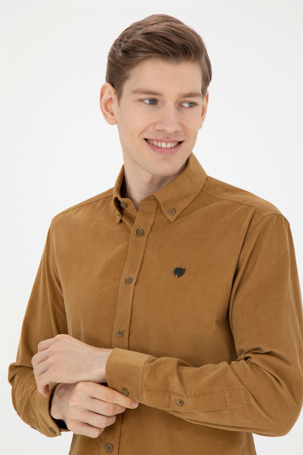 Мужская рубашка светло-хаки с длинным рукавом - U.s. polo assn фото 2