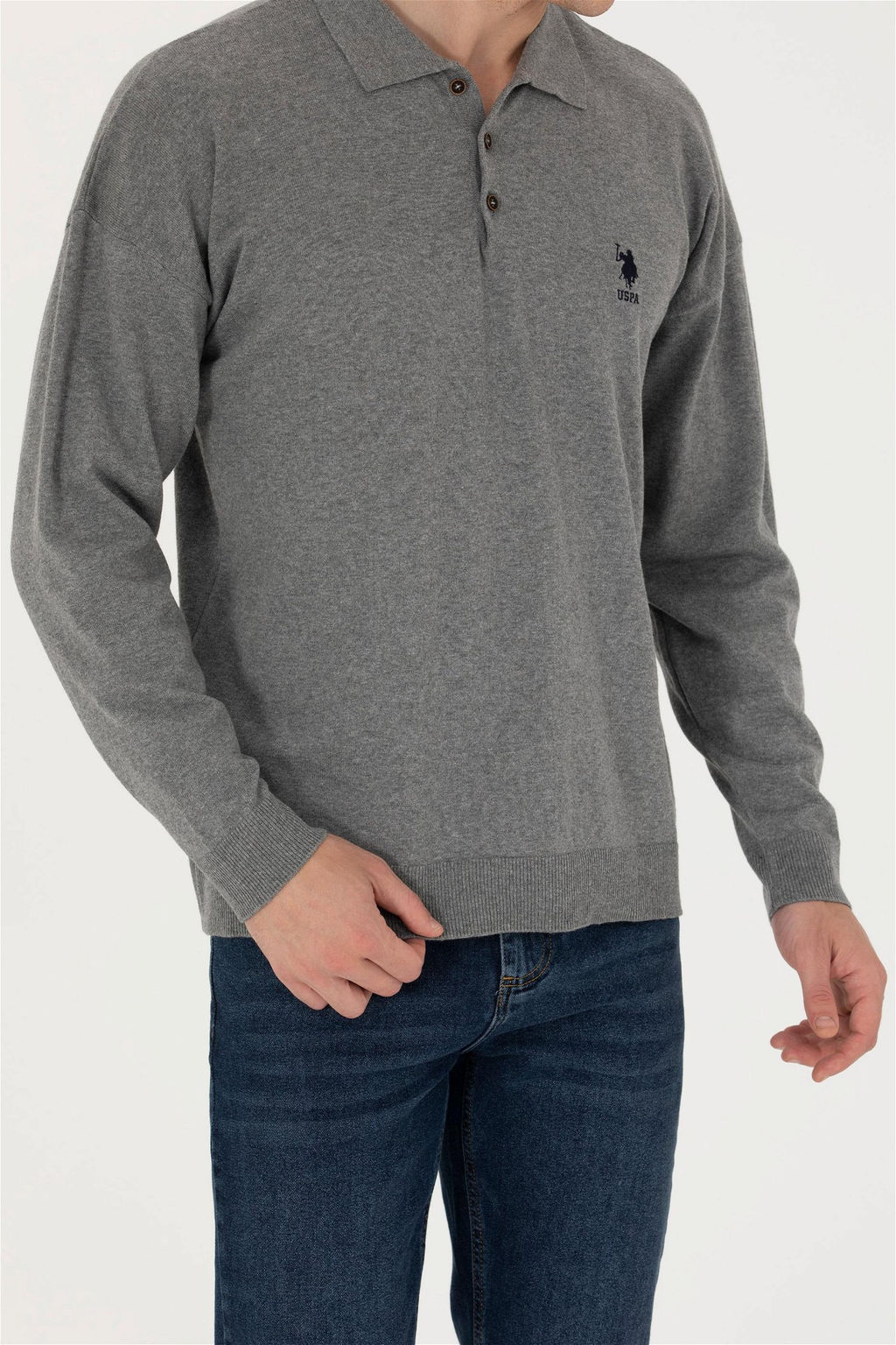 U. S. Polo Assn Мужской серый меланжевый базовый свитер - U.s. polo assn фото 13