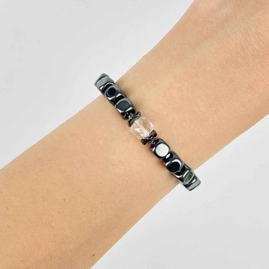 Браслет из Гематита и Горного Хрусталя 17 см