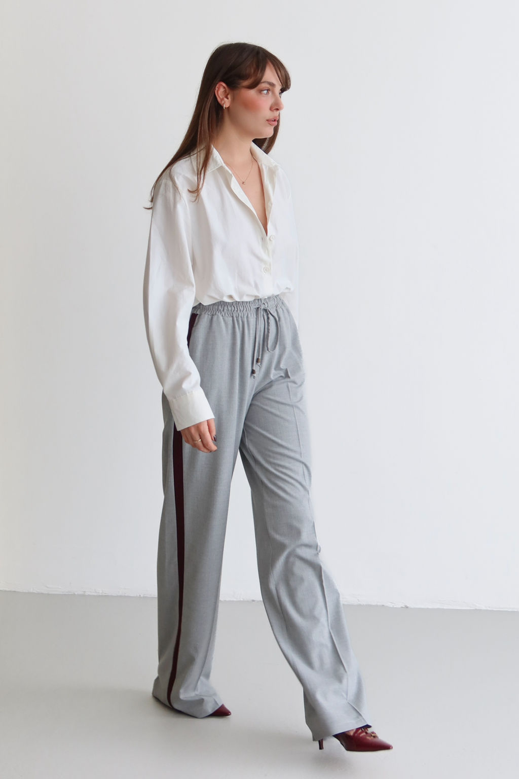 Siyah Bordo Cizgili Beli Lastikli Wideleg/Genis Paca Dokuma Pantolon TWOAW26PL00174 - Trendyolmilla фото 7