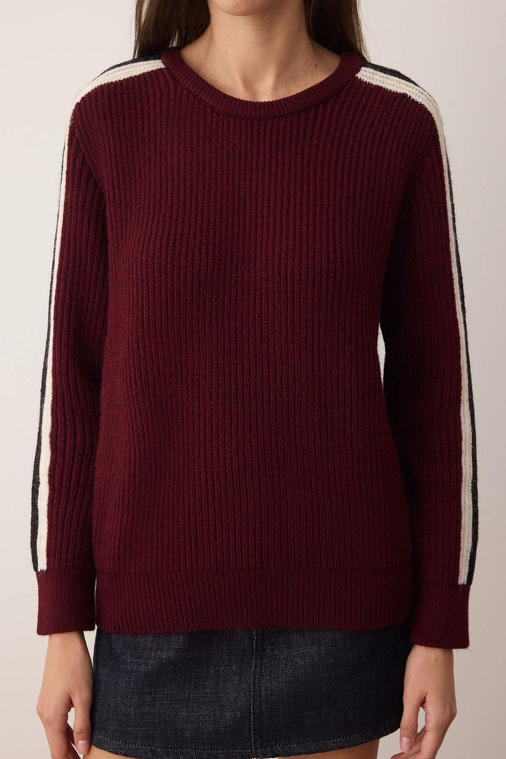 Bordo Renk Bloklu Genis Kal?p Triko Kazak TWOAW26KZ00115 - Trendyolmilla фото 3