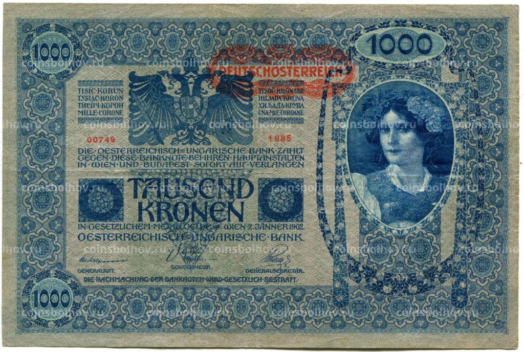 1000 крон 1902 года Австрия  надпечатка