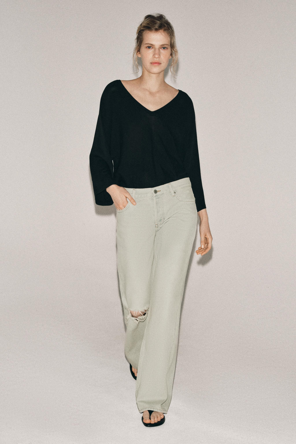 JEANS ZW COLLECTION RELAXED TIRO BAJO ROTOS / Azul claro - Zara фото 4