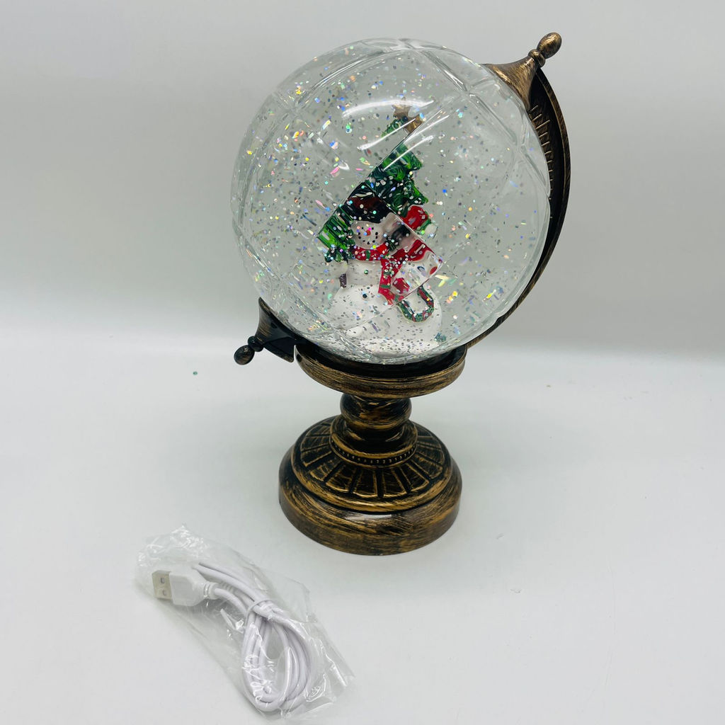 Новогодний декор Ночник стекло - Глобус со Снеговиками 25 см (арт. 8913B) - Ип лебедев о.ю фото 4
