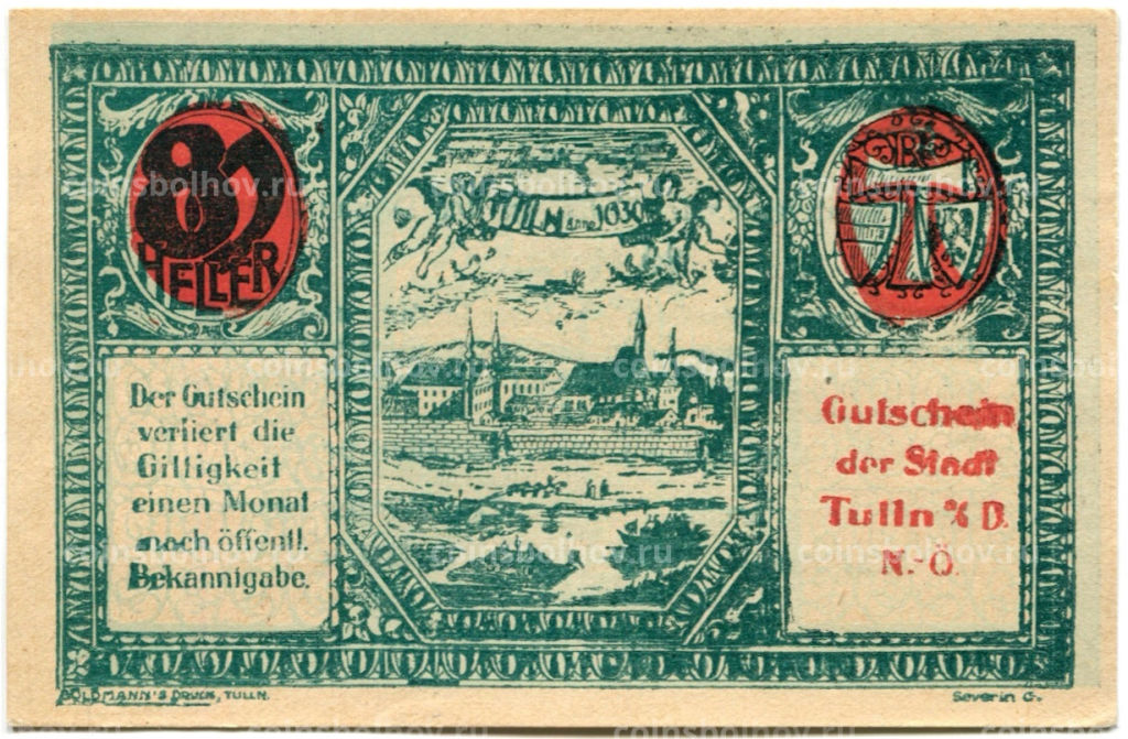 80 геллеров 1920 года Австрия  Тульн-на-Дунае (нотгельд)