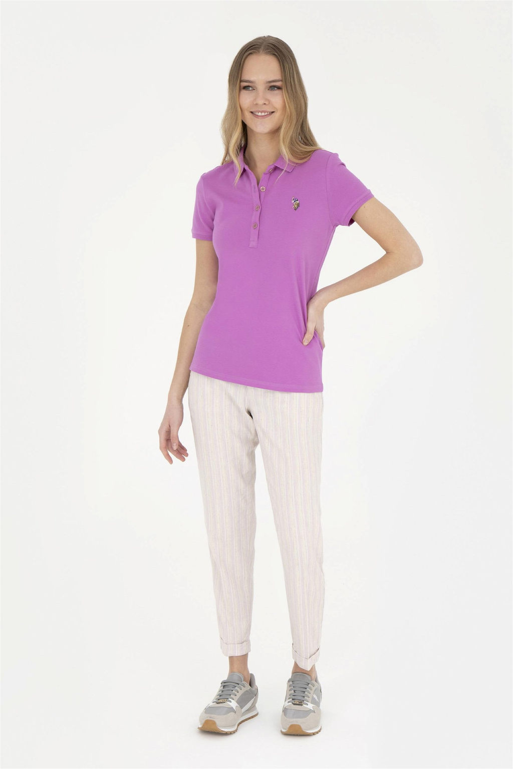 Женские сиреневые брюки из парусины - U.s. polo assn фото 3