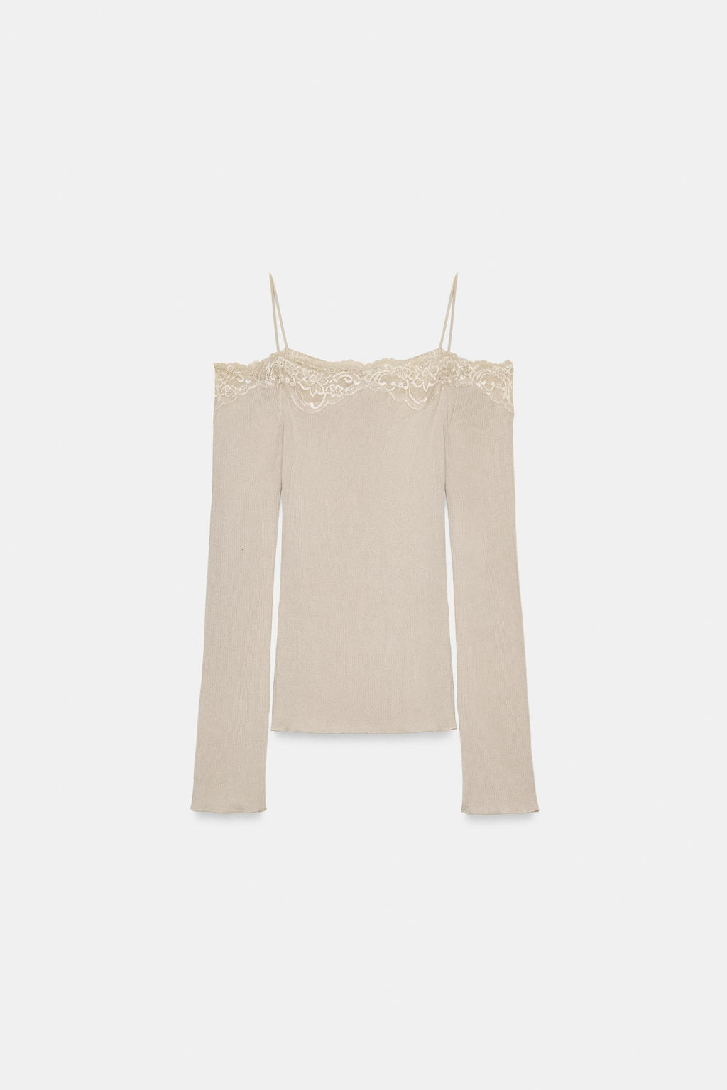 CAMISETA COMBINADA HOMBROS DESCUBIERTOS / Beige claro - Zara фото 6
