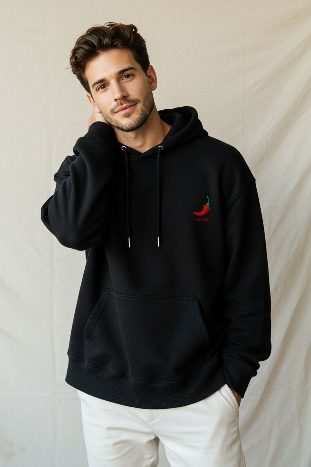 Siyah Biber Nak?sl? Oversize/Genis Kesim Ici Polarl? Kapusonlu Sweatshirt TMNAW25SW00016