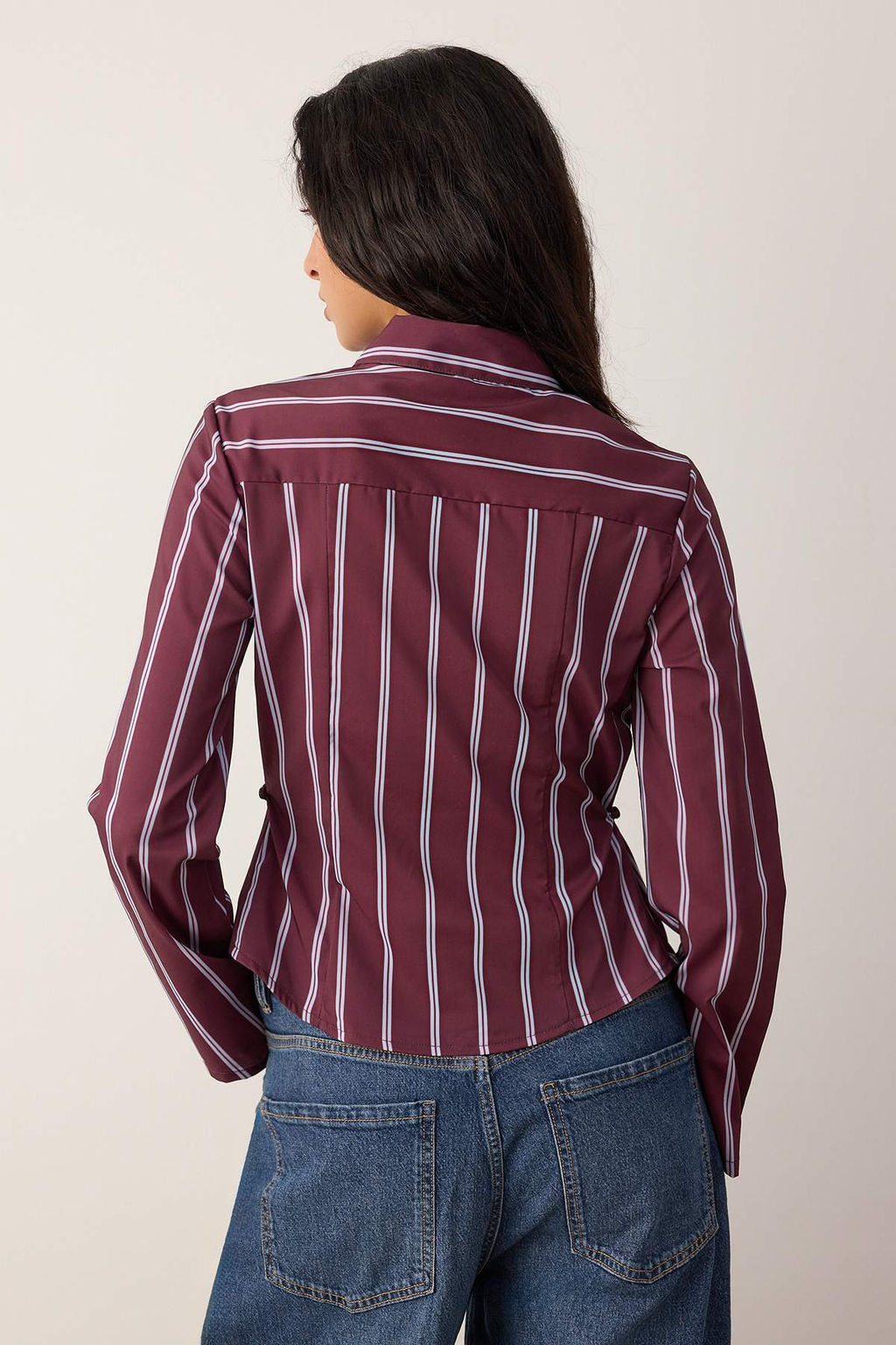 Sar?-Cok Renkli Belden Buzgulu Fitted Kollar? Genis Gomlek TWOAW26GO00013 - Trendyolmilla фото 8