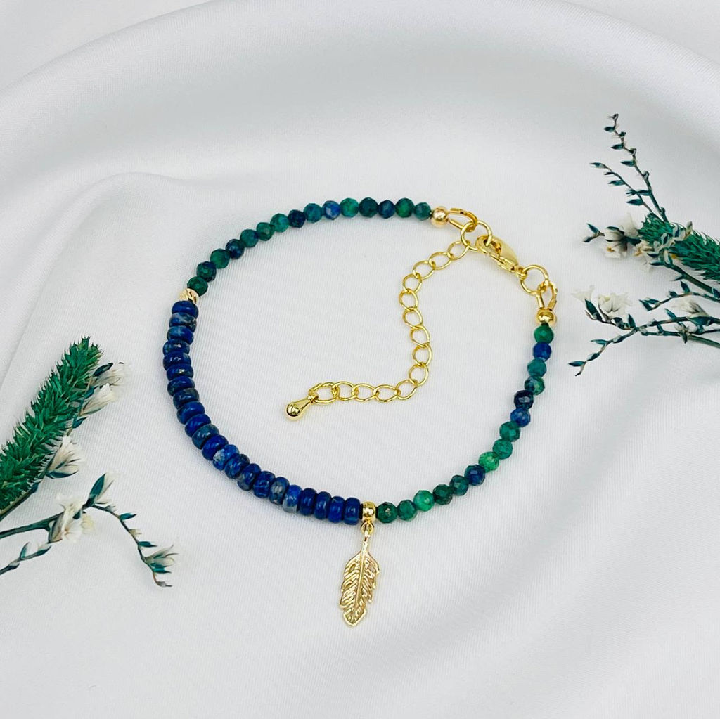 Браслет из Азурита и Лазурита с подвеской "Перо" 18,5 см +