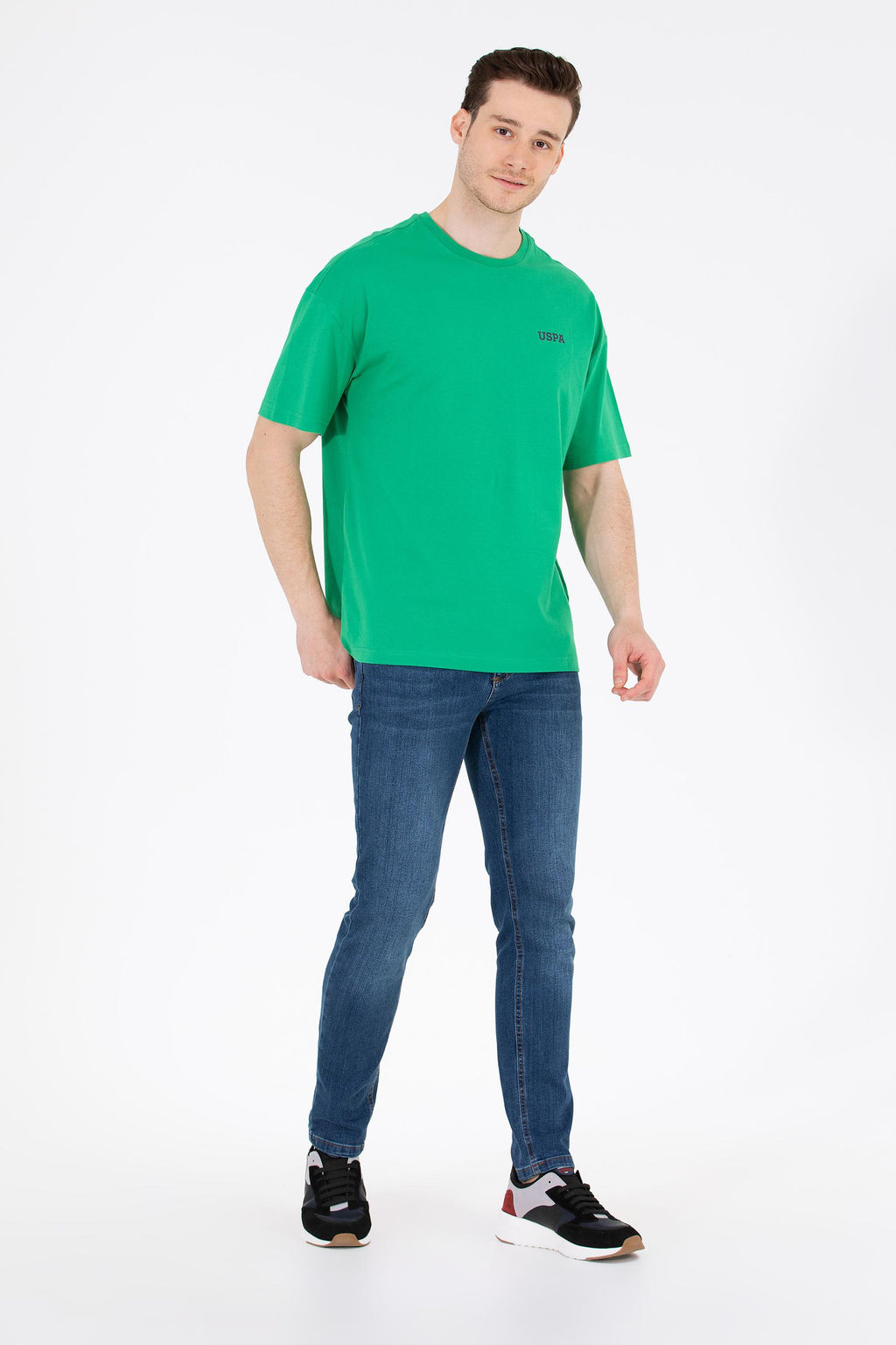 Erkek Ye_il Oversize Bisiklet Yaka Ti__rt