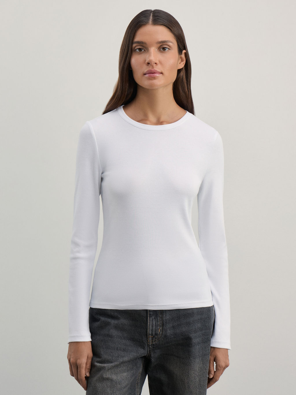 Базовый лонгслив в риб из хлопка / Zarina  фото 3