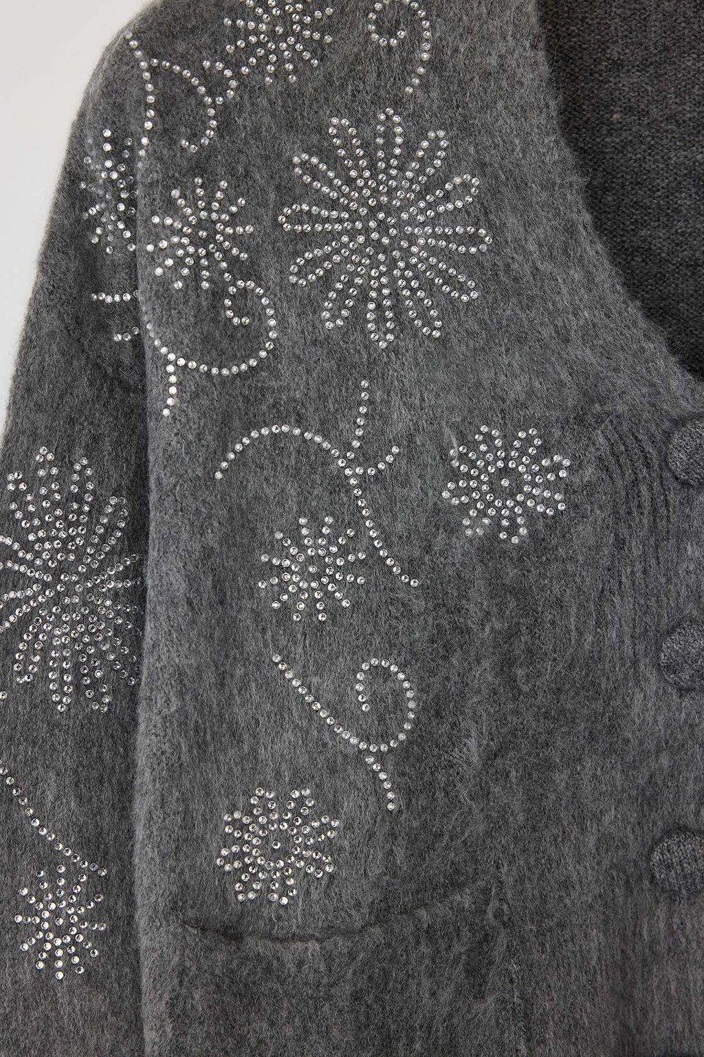 Koyu Gri Yumusak Dokulu Genis Kal?p Tas Islemeli Triko H?rka TWOAW26HI00005 - Trendyolmilla фото 6