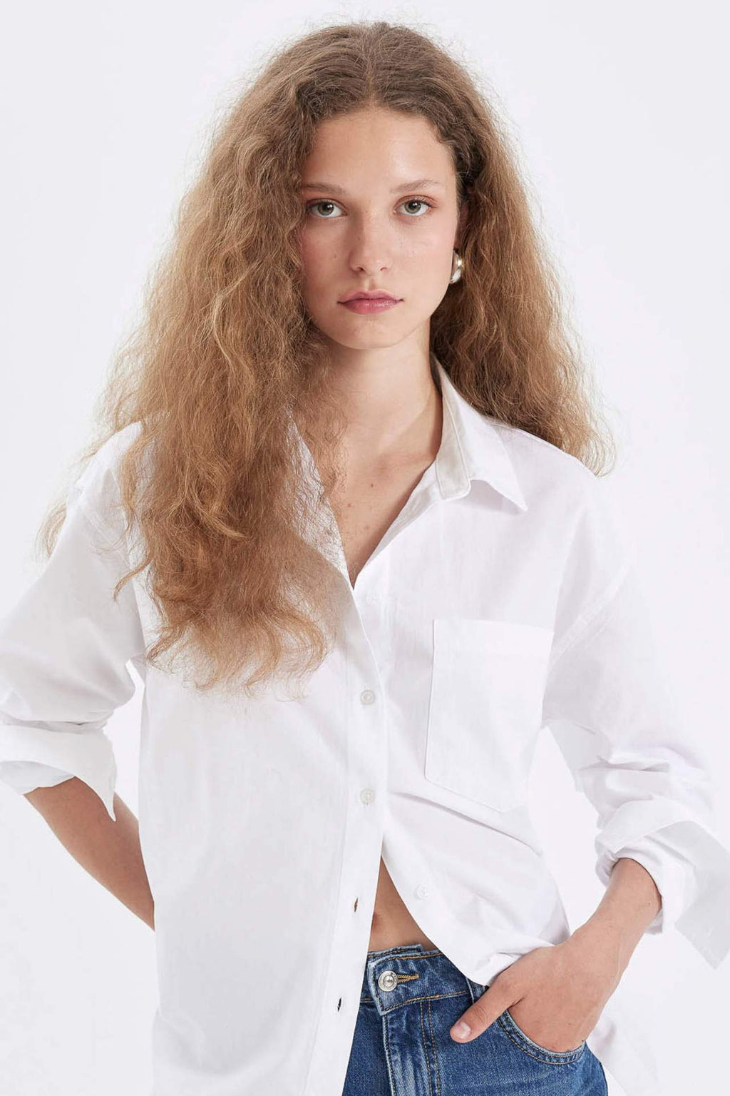 Oversize Fit Poplin Uzun Kollu %100 Pamuk Gomlek - Defacto фото 2