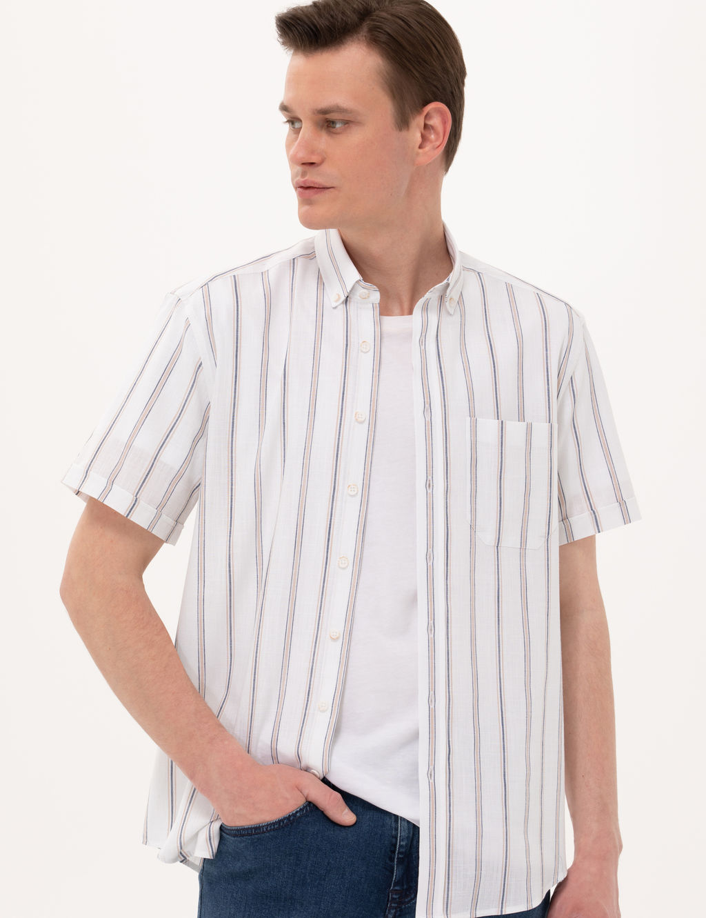 Lacivert Comfort Fit K_sa Kollu G_mlek