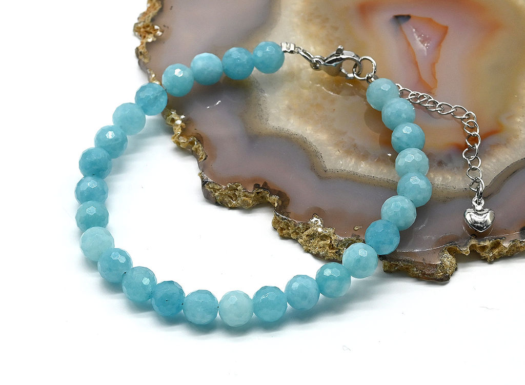 Браслет с шариками кальцита 6мм с замком, цвет лазурный