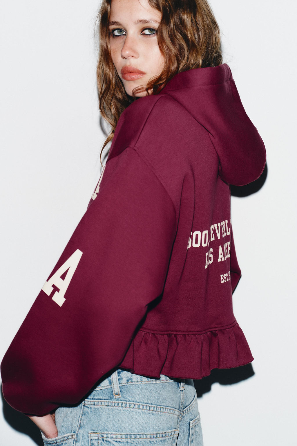 VARSITY SWEATSHIRT WITH RUFFLE TRIM - Zara фото 5