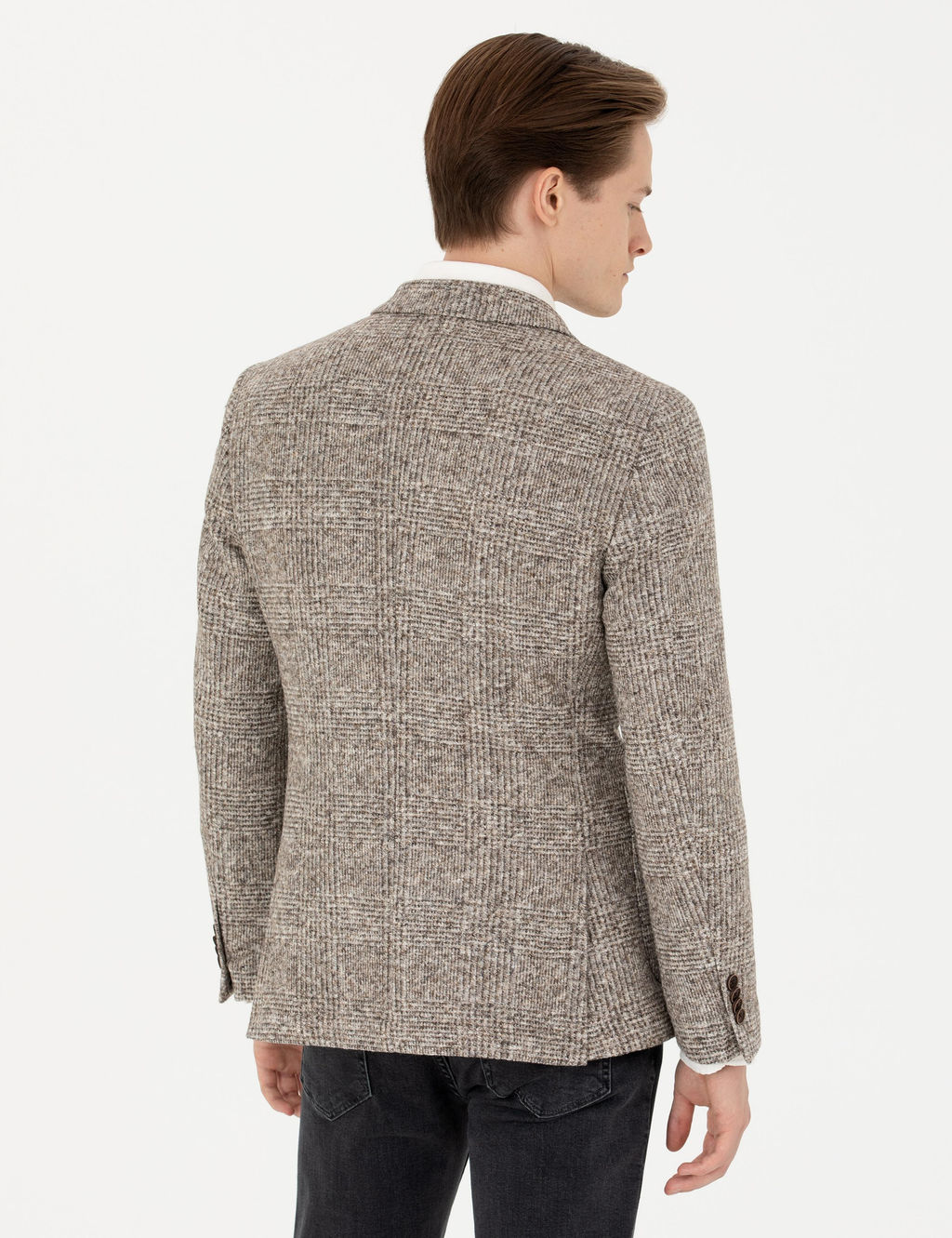 Бежевая приталенная куртка в клетку из смесовой шерсти - Cacharel фото 5