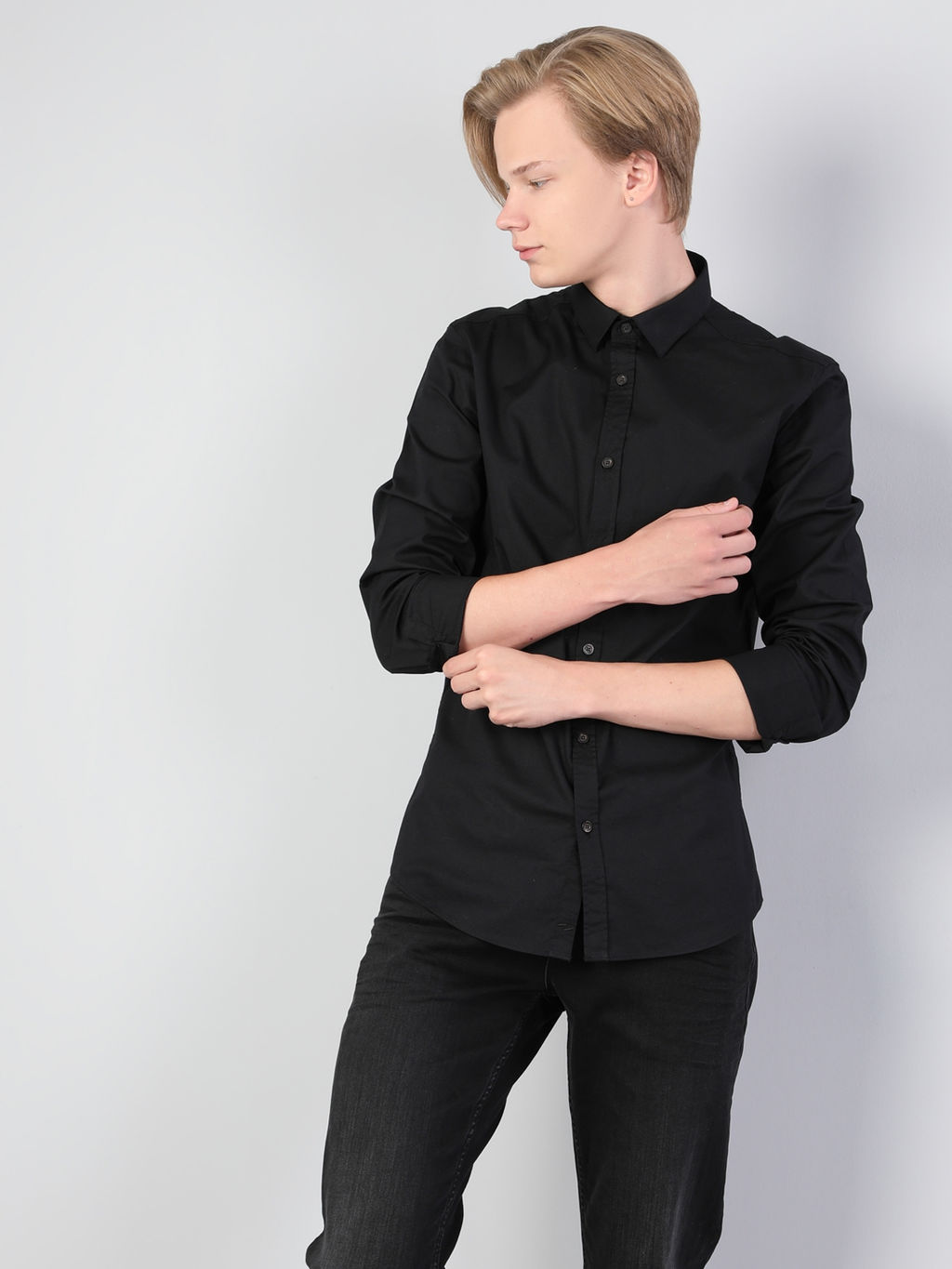 Мужская черная рубашка с длинным рукавом Super Slim Fit, рубашка с воротником Cl1041350