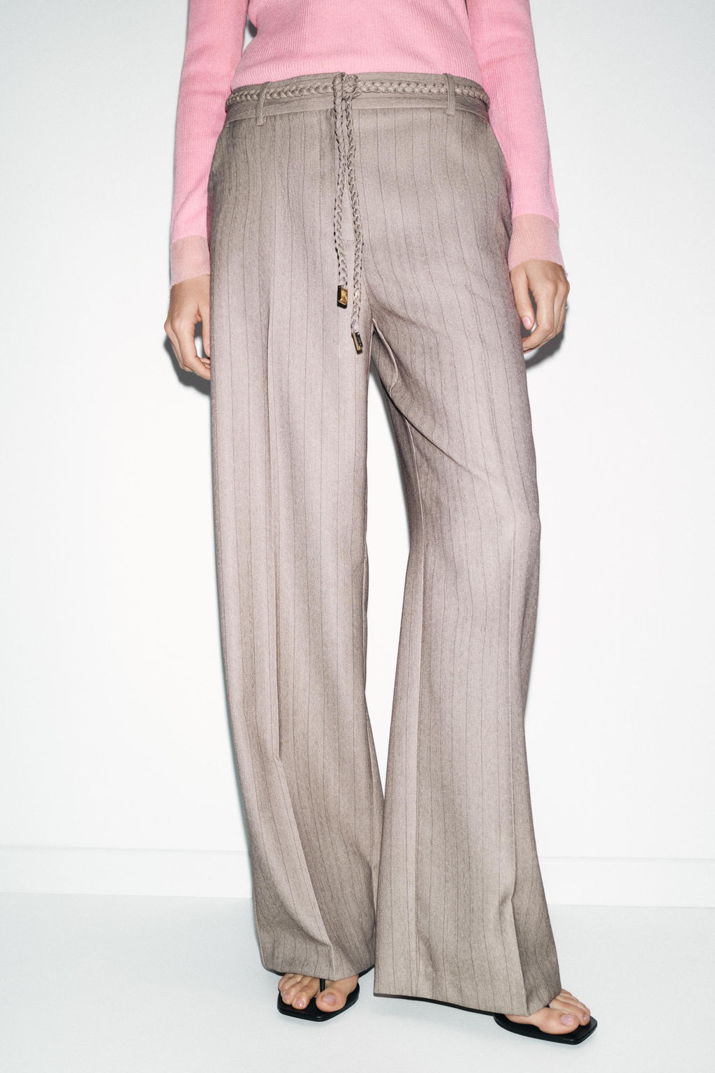 HERRINGBONE TROUSERS WITH BRAIDED BELT - Zara фото 2