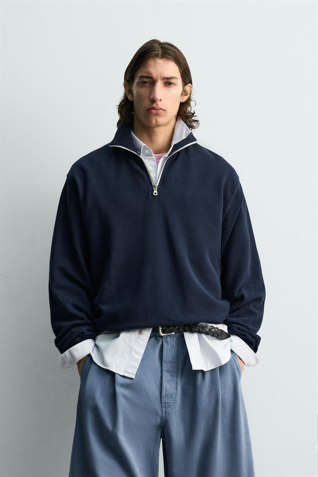 SUDADERA PIQU? CUELLO CREMALLERA / Marino - Zara фото 2