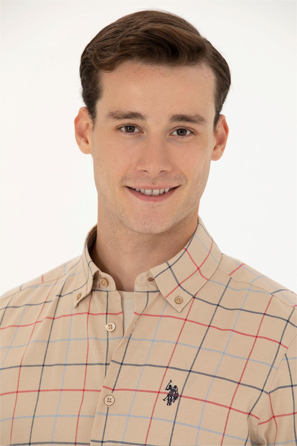 U. S. Polo Assn Мужская рубашка песочного цвета в клетку - U.s. polo assn фото 2