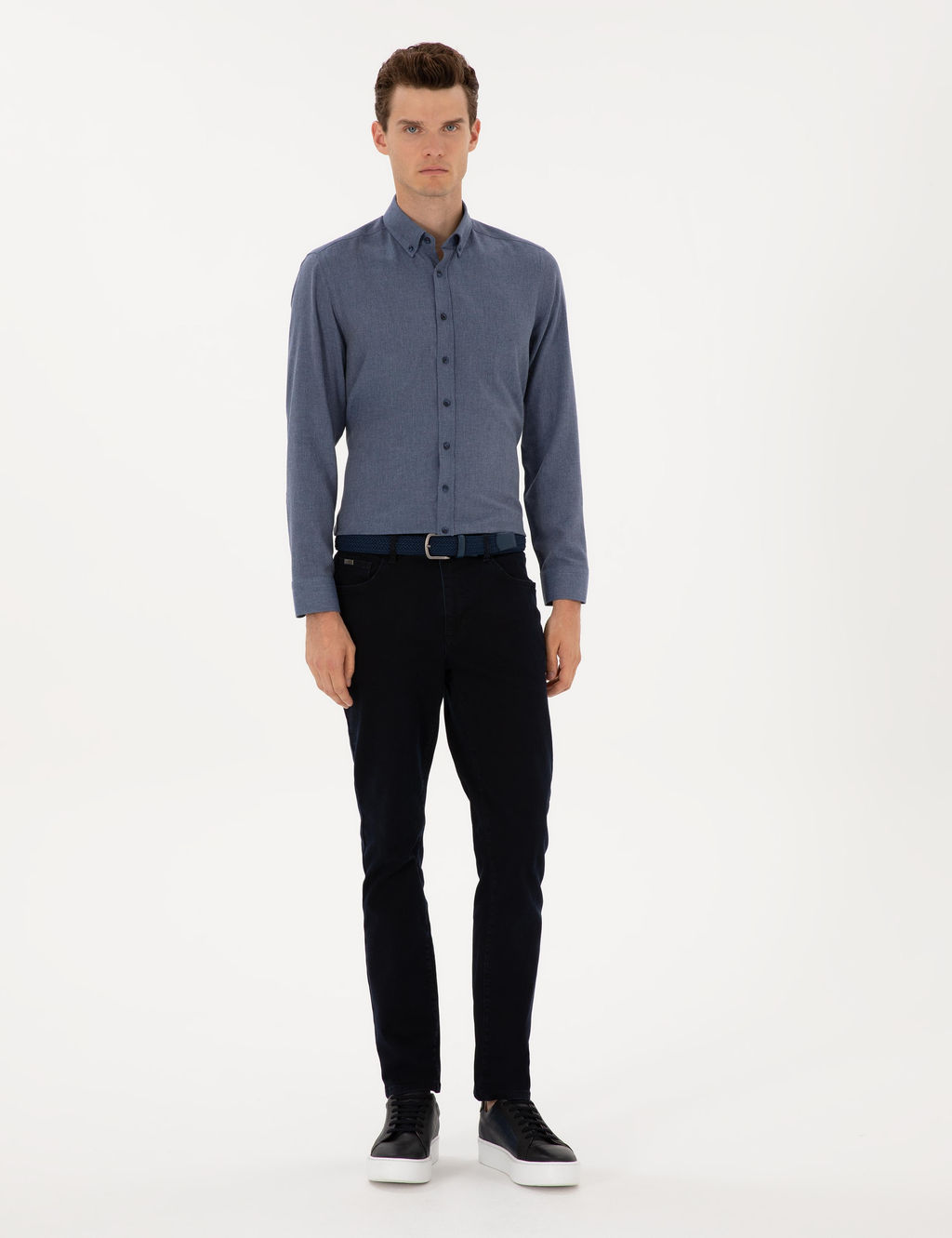 Koyu Mavi Flanel Dokulu Slim Fit Uzun Kollu G_mlek - Pierre cardin фото 4