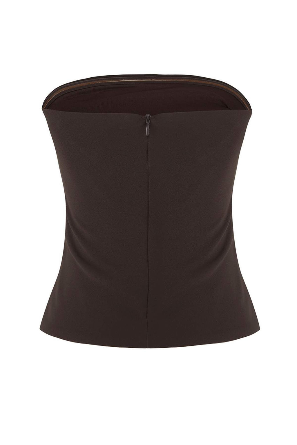 Kahverengi Straplez Fitted Drapeli Dokuma Bluz TWOSS24BZ00348