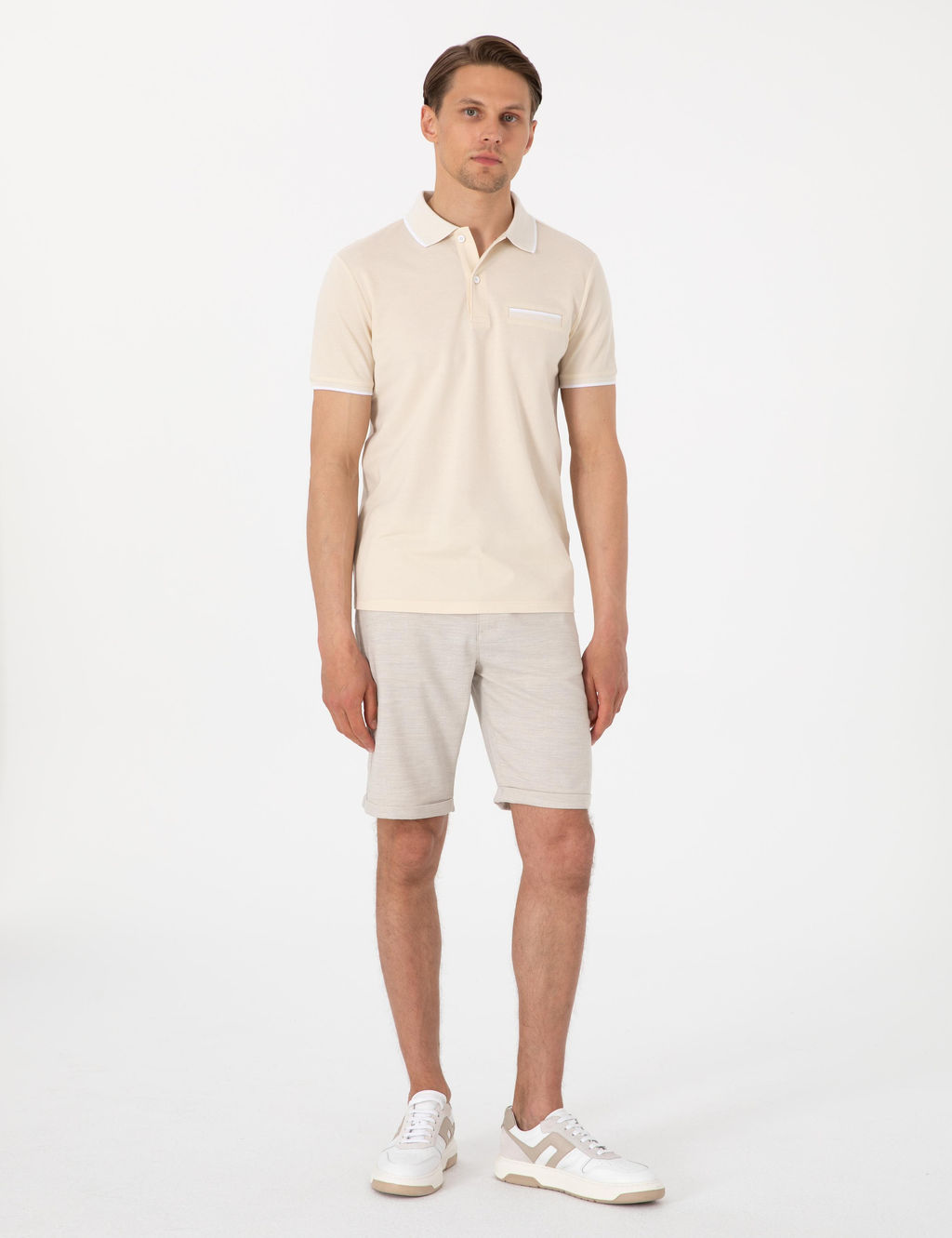 Bej Slim Fit Beli Lastikli Ba_c_kl_ Dokuma _ort