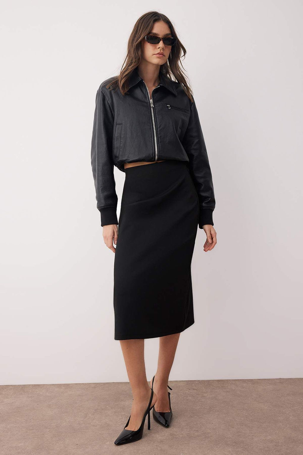 Siyah A-line/Can Ac?lan Esnek Midi Orme Etek TWOAW26ET00045