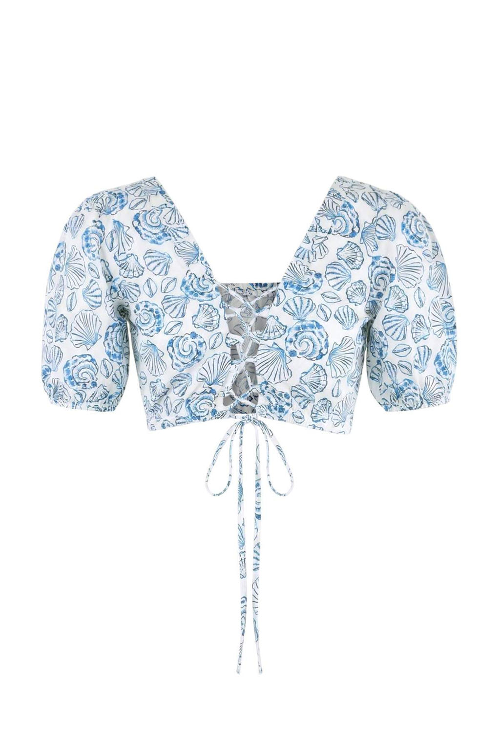 Su Alt? Desenli Dokuma Baglama Detayl? Balon Kollu Super Crop 100% Pamuk Plaj Bluz TBESS26BZ00013 - Trendyolmilla фото 2