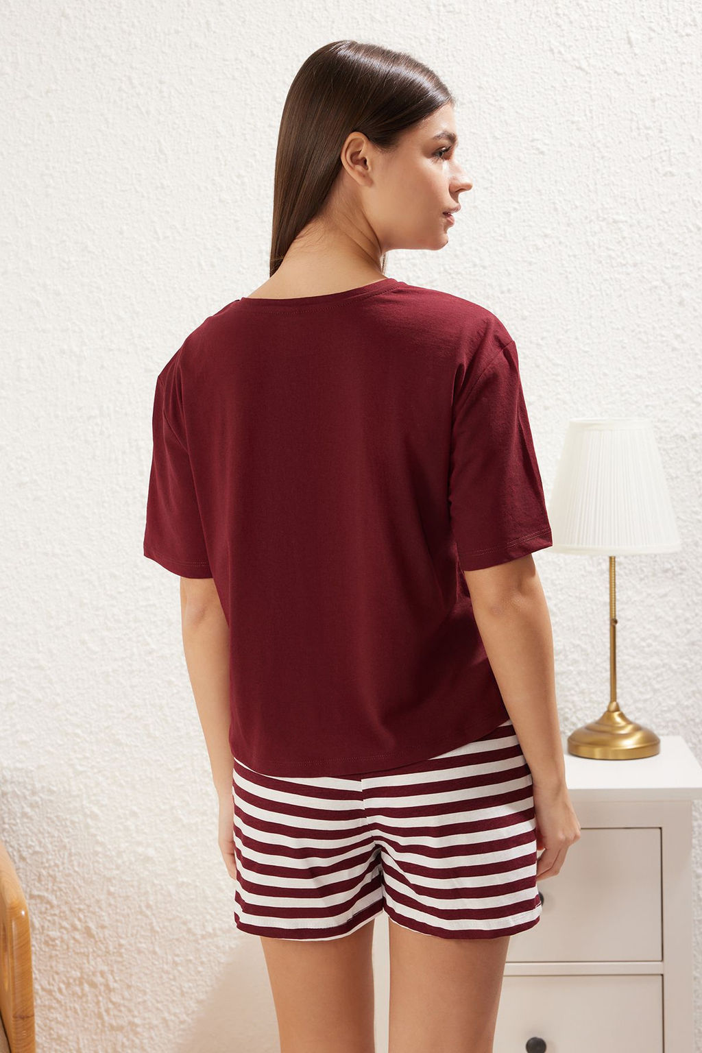 Trendyolmilla Lacivert %100 Pamuklu Ay?c?kl? Sortlu Orme Pijama Tak?m? THMSS24PT00039  фото 5