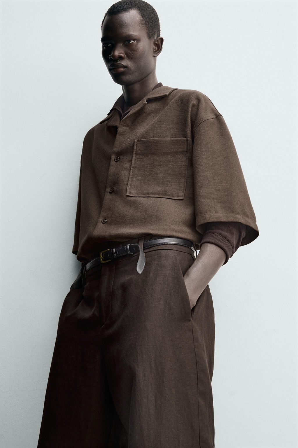 CAMISA BOXY FIT ESTRUCTURA / Marr?n - Zara фото 5