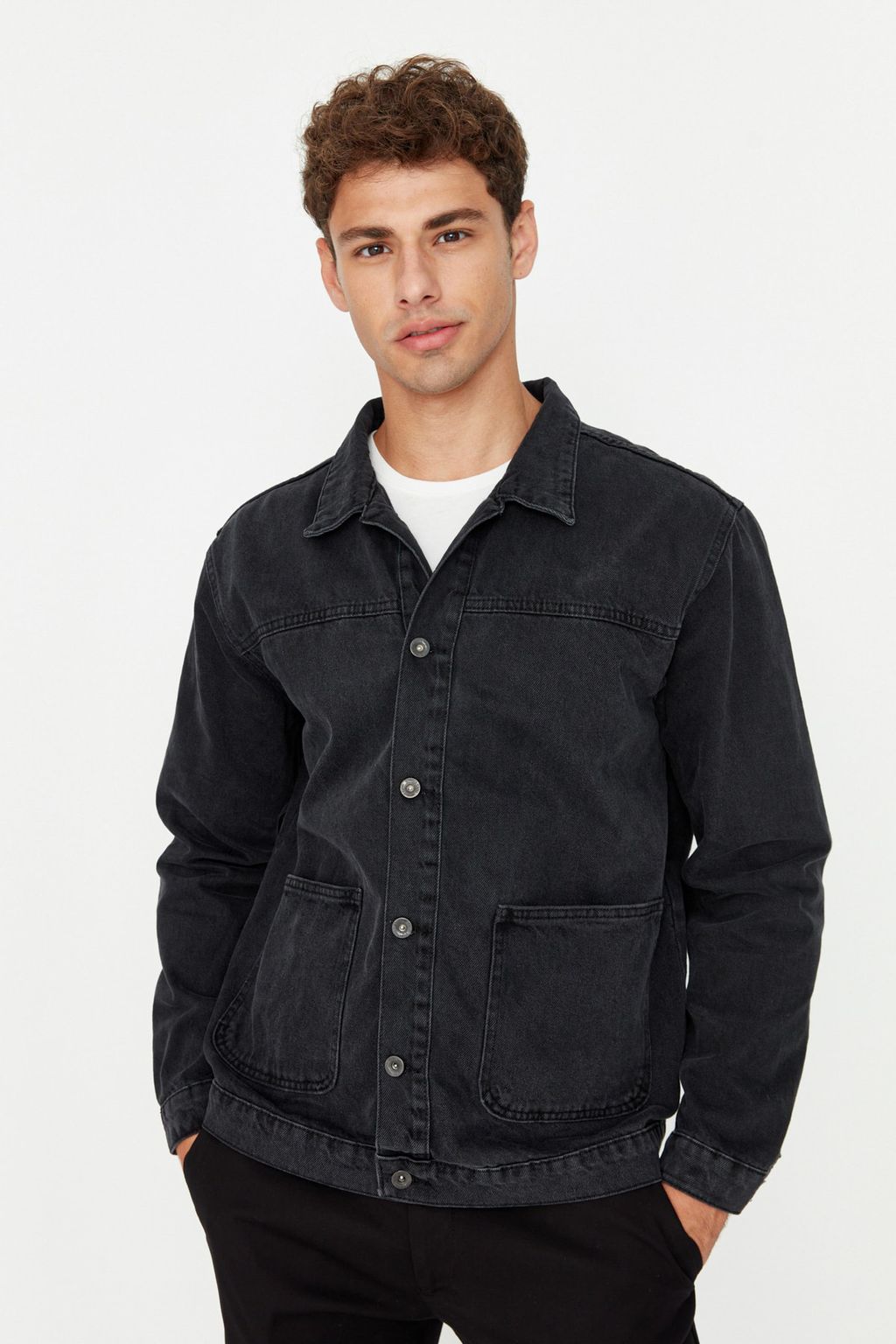 TRENDYOL MAN Siyah Regular Fit Denim Kot Ceket TMNAW23CE00011 - Trendyolmilla фото 3