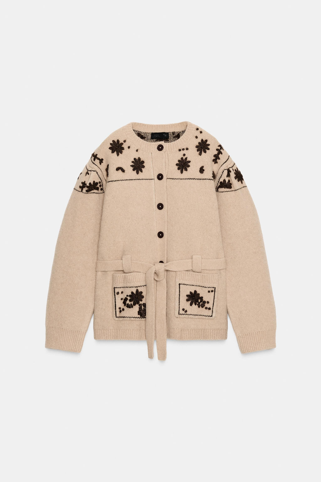 WOOL AND ALPACA BLEND CARDIGAN WITH EMBROIDERED FLOWERS AND BELT - Zara фото 5