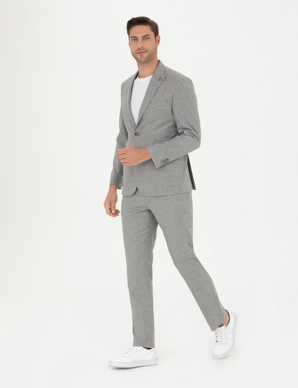 Gri Slim Fit Y_n Kar___ml_ Tak_m Elbise