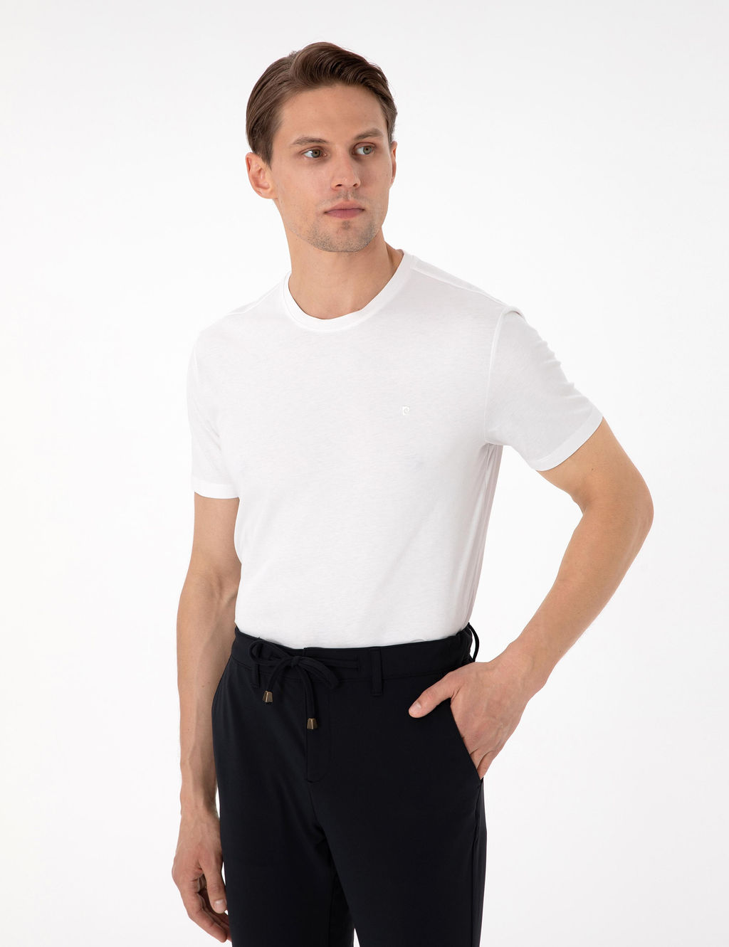 Ekru %100 Pamuk Slim Fit Bisiklet Yaka Basic Ti__rt - Pierre cardin фото 3