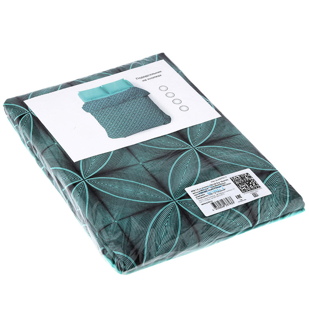 Постельное белье, комплект 1,5 спальный Энигма, мятный/Мятный, 3 предмета: пододеяльник на кнопках 145х215см, простыня 150х220см, 1 наволочка 50х70см с клапаном-запахом, поплин Комфорт 115г/м2, хлопок 100%, упаковка эконом ПВХ 32х41см, Домашня - Домашняя мода фото 3