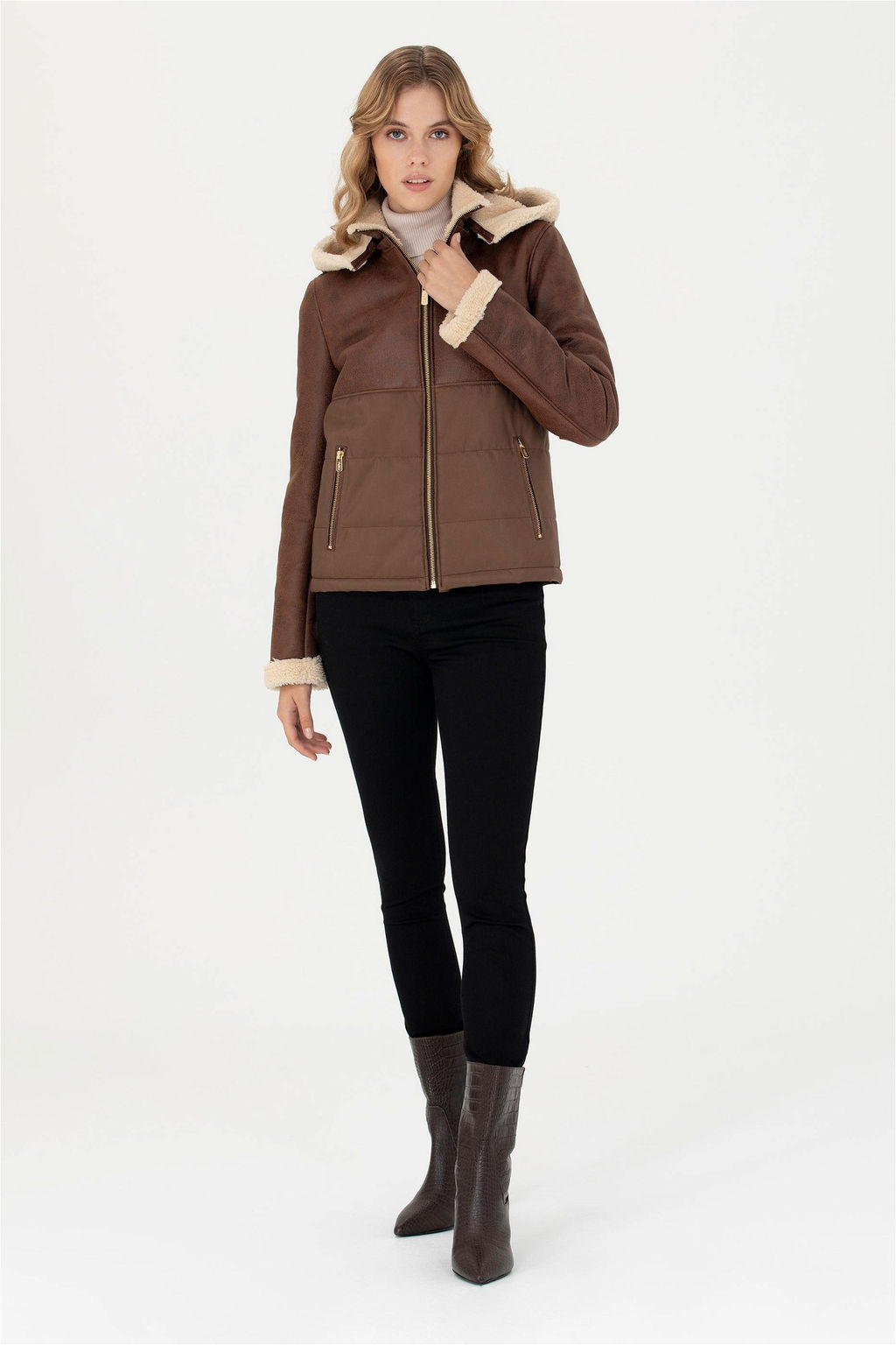 Женская светло-коричневая кожаная куртка - U.s. polo assn фото 4