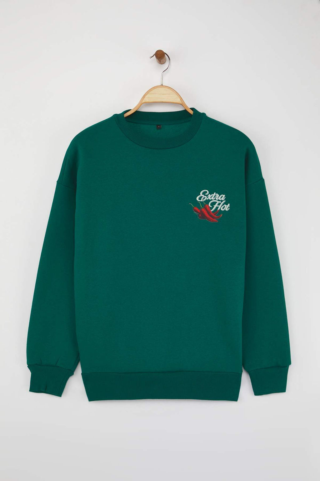 Teen Ekru Kal?n Ici Polarl? Biber Bask?l? Oversize Orme Sweatshirt TWOAW26SW00123 - Trendyolmilla фото 7