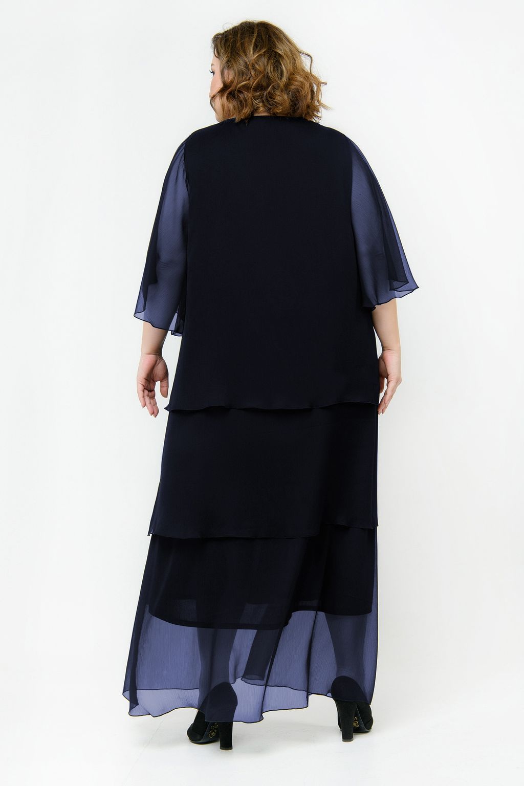 Платье вечернее, длинное, из шифона, темно-синее