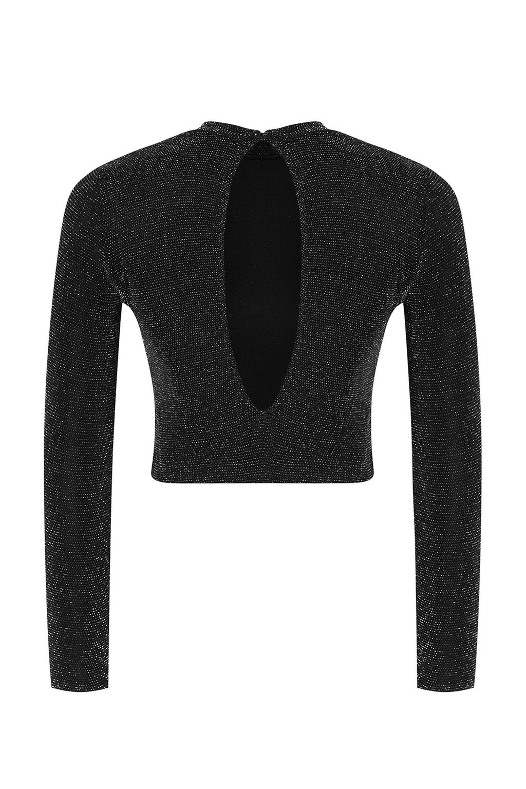 Antrasit Crop S?rt Detayl? Simli Orme Bluz TEDAW25BZ00043