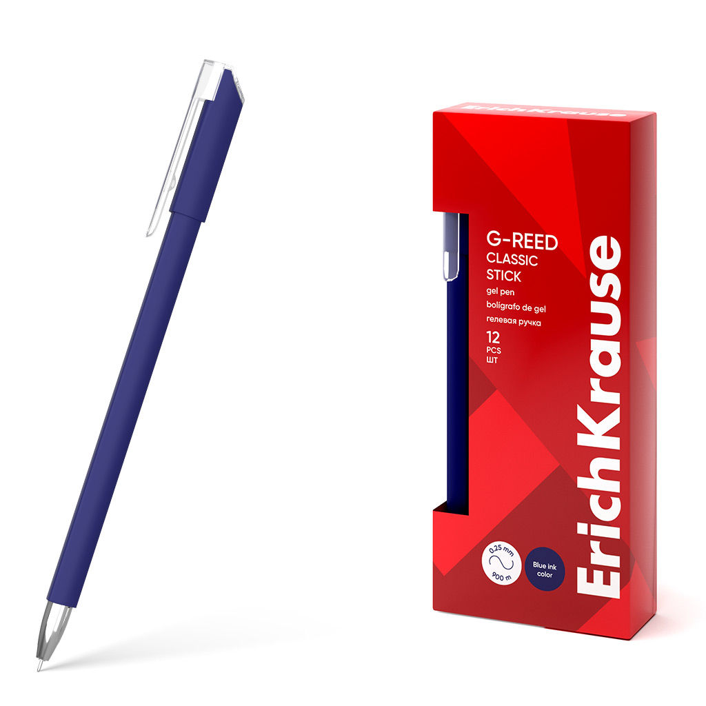 Цена за 12 шт. Ручка гелевая ErichKrause G-Reed Stick Classic 0.38, цвеcт чернил синий (в коробке по 12 шт.)