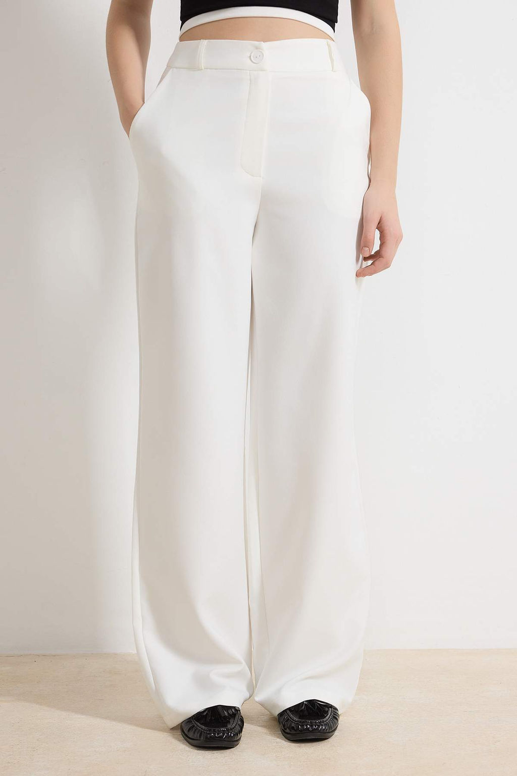 Koyu Kahverengi Genis Paca Wide Leg Bootcut Dokuma Kumas Pantolon TWOAW21PL0332