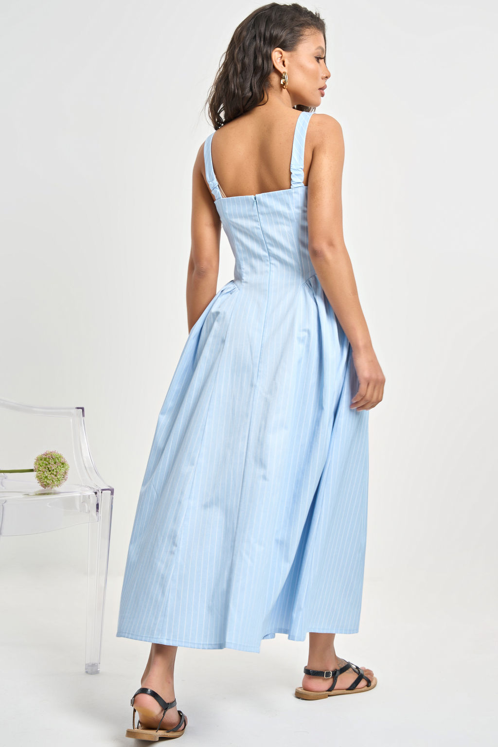 Сарафан хлопковый в полоску голубой - Fly фото 7